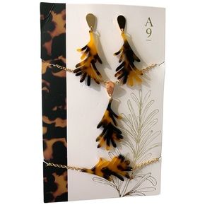 🆕 3 Piece Jewelry Set of Leaf Shaped Tortoiseshell Jewelry by Avenue 9 NEW